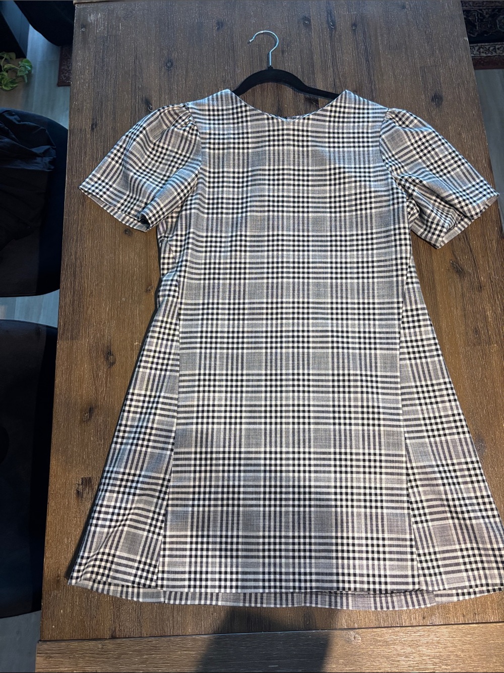 Zara Black & White Plaid Short-Sleeve A-Line Dress